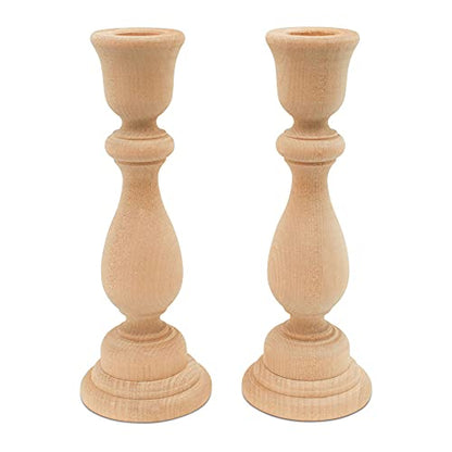 Classic Wooden Candlestick 6-3/4 inches with 7/8 inch Hole, Set of 4 Unfinished Wood Holder for Taper Candle, Ready to Craft, by Woodpeckers