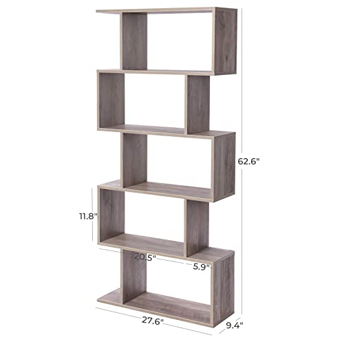VASAGLE Greige 5-Tier Wooden Bookcase - Stylish Freestanding Decorative Shelf and Room Divider VASAGLE