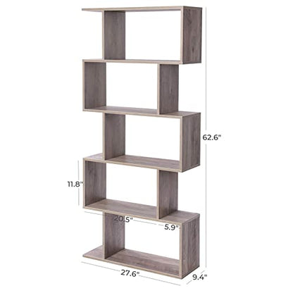 VASAGLE Wooden Bookcase, Display Shelf and Room Divider, Freestanding Decorative Storage Shelving, 5-Tier Bookshelf, Greige ULBC062M01 9.4D x 27.6W x