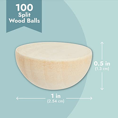 Juvale 100 Pack Half Wooden Spheres for Crafts, 1-Inch Split Wood Balls for Home Decor, Gnome Noses