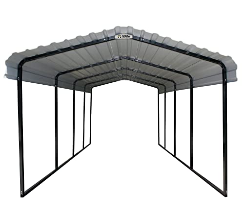 Arrow Carports Galvanized Steel Carport, Full-Size Metal Carport Kit, 12' x 20' x 9', Eggshell - WoodArtSupply