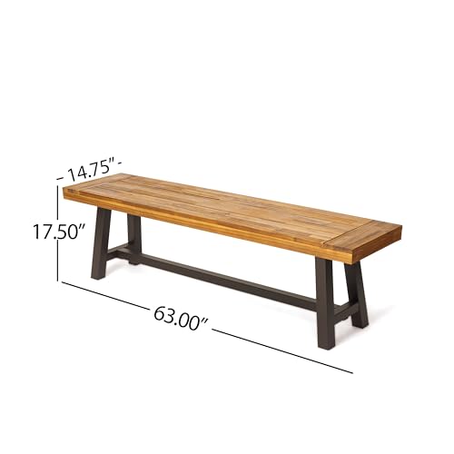 Christopher Knight Home Carlisle Outdoor Acacia Wood and Rustic Metal Bench, Sandblast Finish / Rustic Metal 14. 75 x 63 x 17. 50 inches Christopher Knight Home