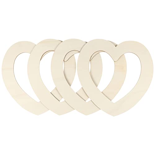 Healifty 4pcs Hollow Heart Wood Piece DIY Ornament Unfinished Heart Ornament Valentines Day Wood Heart Wood Heart Slices Wood Paint Heart Wedding Healifty