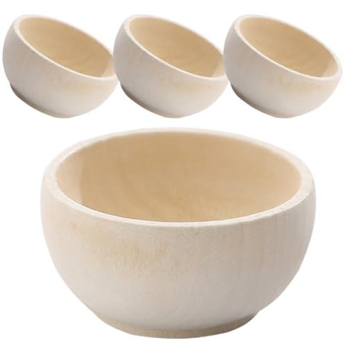 DEARMAMY 4Pcs Small Unfinished Wooden Bowls Mini Pinch Bowls Wooden Craft Bowls Rustic Condiment Bowls for Art Craft DIY Painting DEARMAMY