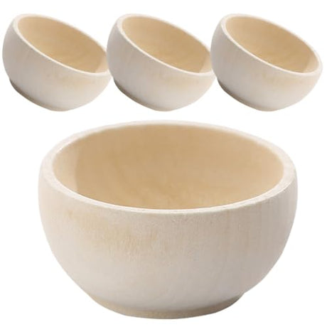 DEARMAMY 4Pcs Small Unfinished Wooden Bowls Mini Pinch Bowls Wooden Craft Bowls Rustic Condiment Bowls for Art Craft DIY Painting DEARMAMY