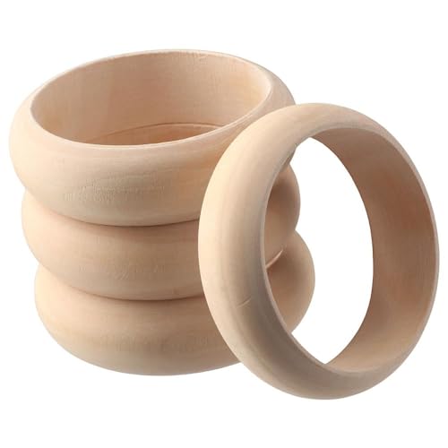 hobbyhub 4Pcs Unfinished Wood Blank Bangle Bracelets,3.4 x 1 Inch Natural Wooden Round Circles Large Wooden Ring for DIY Craft Making Painting hobbyhub