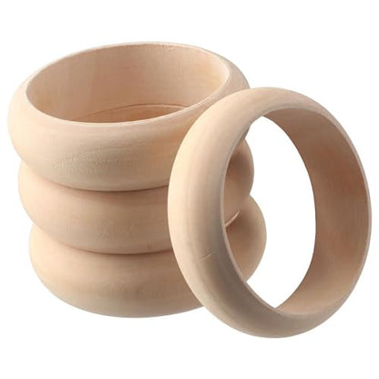 hobbyhub 4Pcs Unfinished Wood Blank Bangle Bracelets,3.4 x 1 Inch Natural Wooden Round Circles Large Wooden Ring for DIY Craft Making Painting - WoodArtSupply