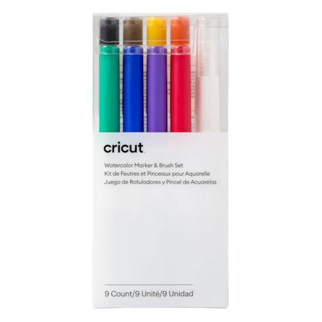 Cricut Watercolor Marker and Brush Set, Add Watercolor Effects with Water Brush (4mm), Non -Toxic Ink, for Use Maker and Explore Machines, 8 Assorted Cricut