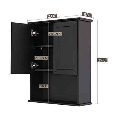 OONNEE Bathroom Wall Cabinet Black Wall Mounted Wood Medicine Cabinets, Over Toilet Storage Cabinet with 2 Doors & Adjustable Shelf, Soft Hinge Wall