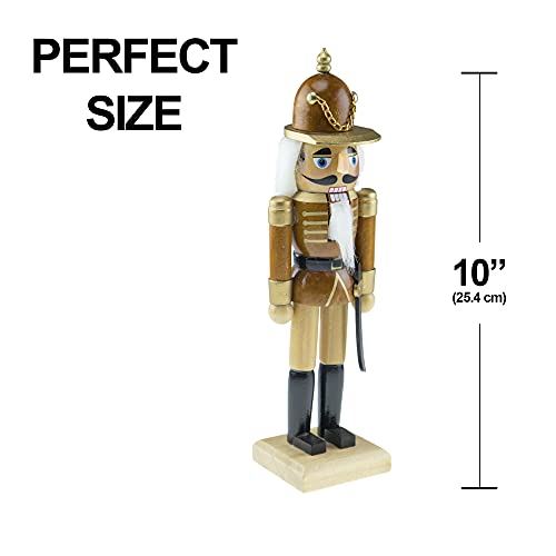 Clever Creations Brown Soldier 10 Inch Traditional Wooden Nutcracker, Festive Christmas Décor for Shelves and Tables