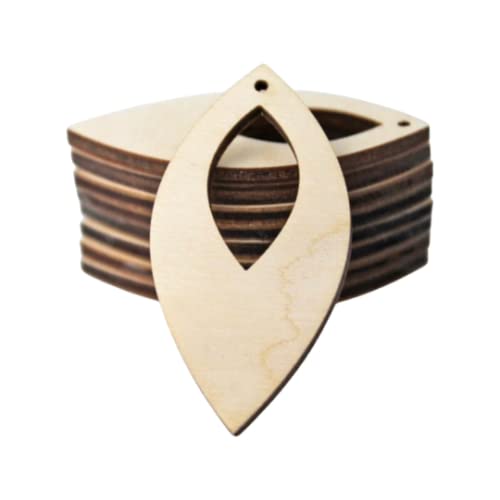 ALL SIZES BULK (12pc to 100pc) Unfinished Wood Wooden Laser Cutout Pointed Oval with Cutout Dangle Earring Jewelry Blanks Charms Ornaments Shape Texan Wood Crafts