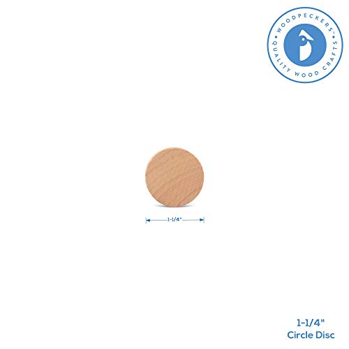 Wood Discs and Blank Tokens for Crafts, 1-1/4 x 1/8 inch Wooden Coins, Pack of 100 Unfinished Wood Circles, by Woodpeckers Woodpeckers