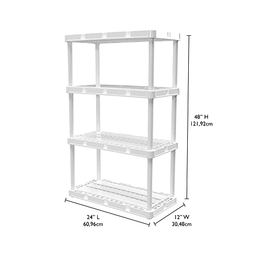 Gracious Living 4 Shelf Knect-A-Shelf Solid Light Duty Storage Unit 12 x 24 x 48 Organizer for Home, Garage, Basement & Laundry, White Gracious Living