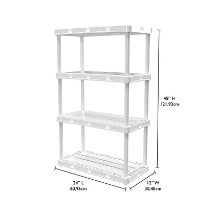 Gracious Living 4 Shelf Knect-A-Shelf Solid Light Duty Storage Unit 12 x 24 x 48 Organizer for Home, Garage, Basement & Laundry, White - WoodArtSupply