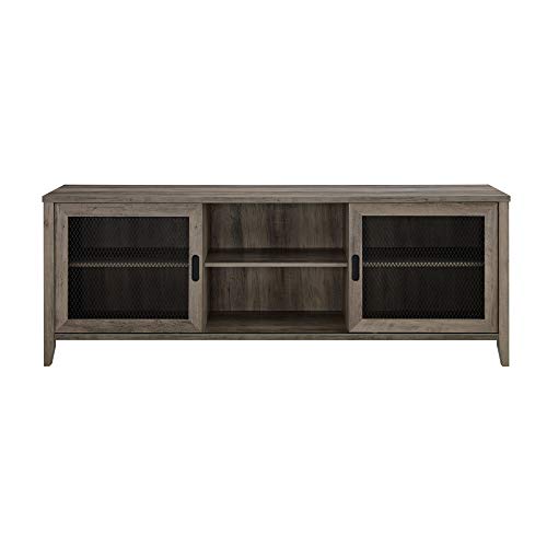 Walker Edison Industrial Farmhouse Sliding Metal Barn Door Wood TV Stand Storage Cabinet for TV's up to 80", 70 Inch, Grey Walker Edison