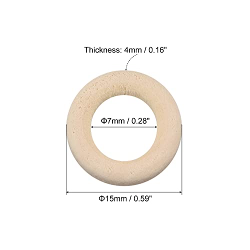 uxcell 200Pcs 15mm(0.6-inch) Natural Wood Rings, 4mm Thick Smooth Unfinished Wooden Circles for DIY Crafting, Knitting, Macrame, Pendant uxcell