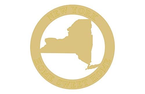 Circle Frame State Cutout Unfinished Wood Door Hanger Everyday Home Decor MDF Shape Canvas Style 3 (12", New York) Diverse Woodworking