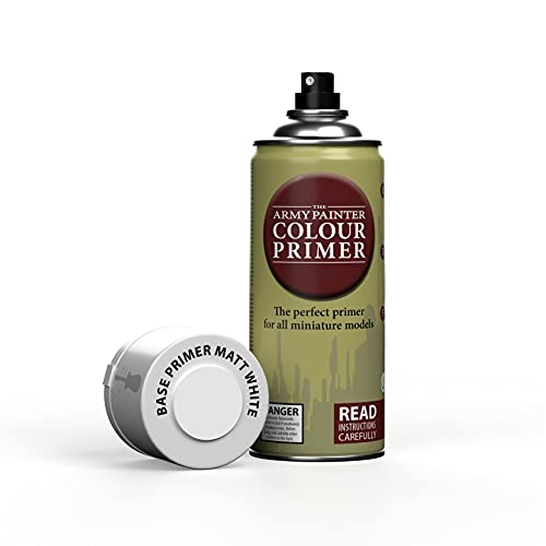 The Army Painter Color Primer Spray Paint, Matt White, 400ml, 13.5oz - Acrylic Spray Undercoat for Miniature Painting- Spray Primer for Plastic - WoodArtSupply