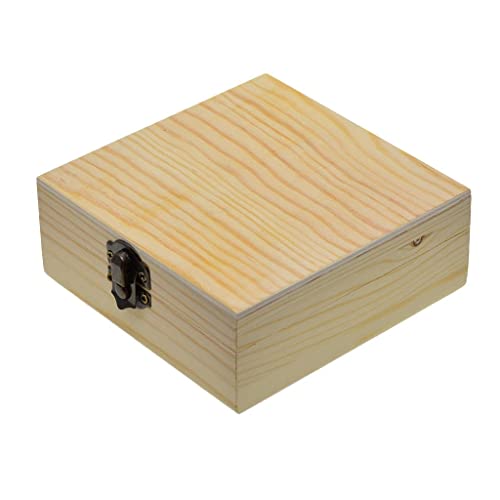 barenx Square Unpainted Wood Jewelry Box Plain Unfinished Wood Trinket - WoodArtSupply