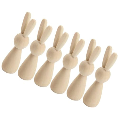 STOBOK Wood Peg Dolls, 6pcs Unpainted Wooden Peg Dolls DIY Unfinished Wooden Bunny Wooden Rabbit Figures Mini Bunny Crafts for Painting, Peg Game, STOBOK