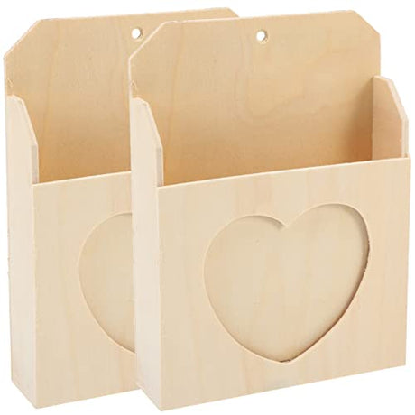 SEWACC Color Pencils 2pcs Unfinished Wood Crates Blank Wall Mounted Mail File Magazine Holder Sorter Rack Photo Envelope Storage Box Organizer Bins SEWACC