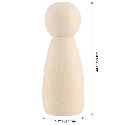 SINJEUN 40 PCS 3-1/2 Inch Wood Peg Dolls, Unfinished Large Wood Peg Woman Angel Shape Wooden People Decorative Jumbo Peg Dolls Unpainted Wood Figures