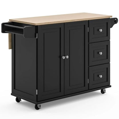 Homestyles Dolly Madison Kitchen Cart with Wood Top and Drop Leaf Breakfast Bar, Rolling Mobile Kitchen Island with Storage and Towel Rack, 54 Inch