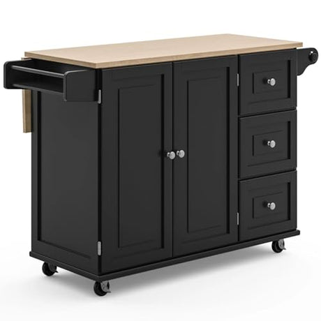 Homestyles Dolly Madison Kitchen Cart with Wood Top and Drop Leaf Breakfast Bar, Rolling Mobile Kitchen Island with Storage and Towel Rack, 54 Inch homestyles