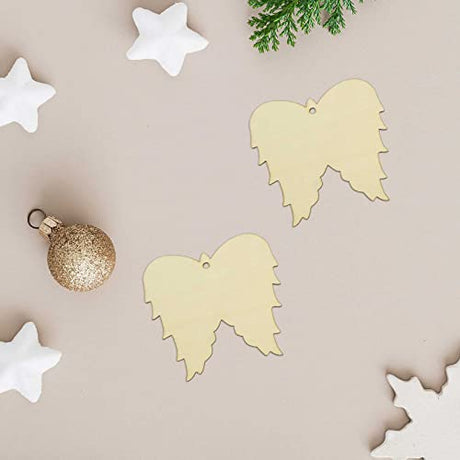 20pcs Angel Wings Wood Cutouts Unfinished Wooden DIY Craft Gift Tags Ornaments with Ropes for Birthday Wedding Christmas Party Decoration, 4x3.6 in JANOU