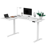 SANODESK 63-Inch Large Dual Motor L-Shaped Electric Height Adjustable Standing Desk - Reversible Panel - White Top/White Frame - Ideal for Gaming, SANODESK