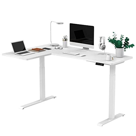 SANODESK 63-Inch Large Dual Motor L-Shaped Electric Height Adjustable Standing Desk - Reversible Panel - White Top/White Frame - Ideal for Gaming, SANODESK