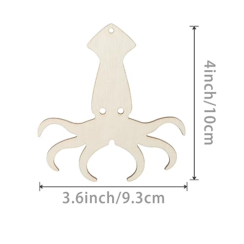 Unfinished Octopus Shaped Wood Squid Wood Tag Hanging Wood Cutout Blank Wood Slices Wooden Gift Tags with Twine for Beach & Nautical Decor Christmas