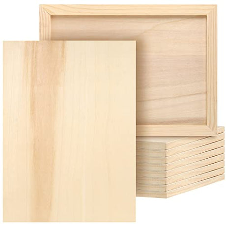 JOIKIT 10 Pack 9 x 12 Inch Wood Canvas Panels, Wooden Canvas Board Unfinished Wood Cradled Painting Panel Boards, Artist Wooden Canvases for Burning, JOIKIT