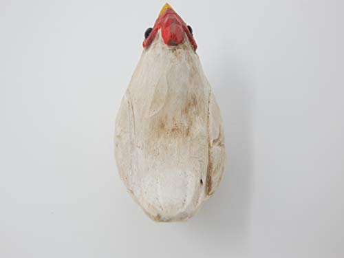 White Chicken Hen Hanging Ornament Wood Figure Handmade Carved Decoration Selsela
