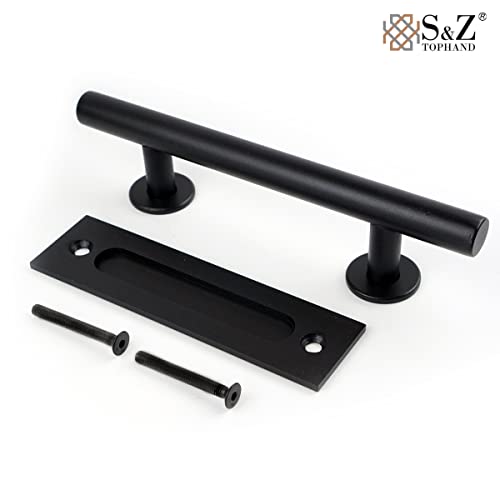 S&Z® 42 in. x 84 in. Unfinished British Brace Knotty Barn Door with 8FT Sliding Door Hardware Kit/Solid Wood/Sliding Door/Double Surfaces/A Simple S&Z TOPHAND