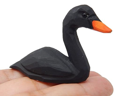 Selsela Black Swan Figurine Bird Animal Decor Art Small Goose Statue Gift Carving Miniature Sculpture