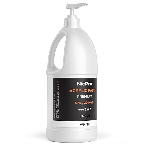 Nicpro White Large Acrylic Paint Set (69 oz, 2040 ml) Rich Art Painting Supplies Non Toxic for Multi Surface, Canvas, Wood, Leather, Fabric Stone Nicpro