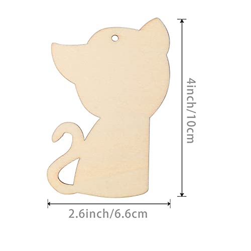 Cat Shape Wooden Blank Wood with Twines Art Unfinished Ornaments for Christmas Wedding Birthday Party Christmas Thanksgiving Day Decoration 20Pcs Zontween