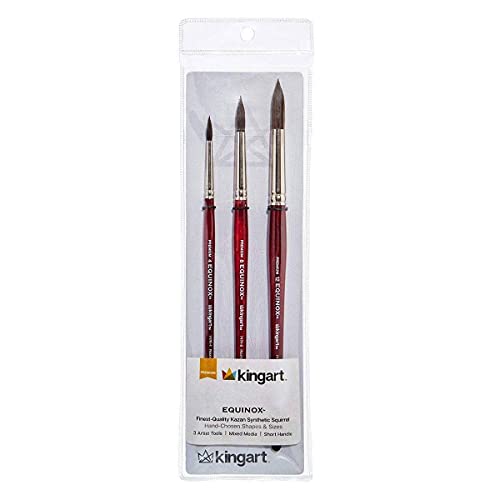 KINGART 1060D Premium 3 Pc. Equinox 747R Series Round Watercolor Artist Brush Set, Soft Synthetic Black Kazan Squirrel, Rounds Size 4, 8, 12, Short KINGART