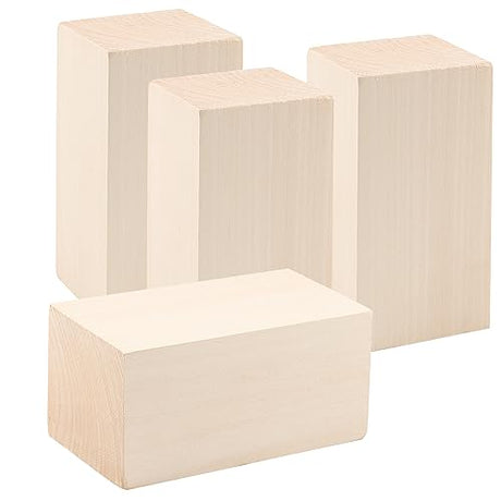 MUKCHAP 4 PCS 6 x 3 x 3 Inch Basswood Carving Blocks, Whittling Wood Blocks, Unfinished Basswood Carving Blocks for Beginners, DIY Crafting, MUKCHAP