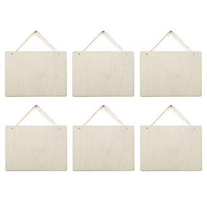 6 Pack Blank Wooden Plaque Rectangle Unfinished Wood Sign Decorative DIY Crafts Signs for Wreath Home Door Wall Art Decoration, 8.8x6.7 Inches