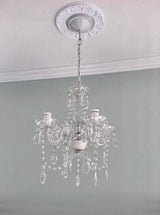 gypsy color The Original 4 Light Crystal White Hardwire Flush Mount Chandelier H17.5”xW15”, White Metal Frame with Clear Glass Stem and Clear Acrylic gypsy color
