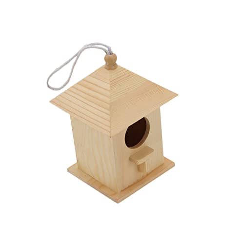 OFFSCH 1pc Bird Cabin Yard Bird House Wood Bird Hut Hanging Bird Houses Unfinished Wood Birdhouse Pet Bird Cage Hand-Painted Bird House Bird Wood - WoodArtSupply