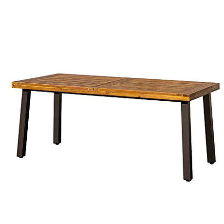 Devoko Home Acacia Wood Dining Table 6-Person Indoor Table with Iron Legs, Sandblast Finish, Natural Stained, Rustic Metal, 69 * 33 * 30 inch Devoko