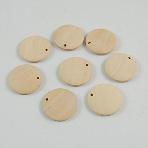 50Pcs Natural Wood Circles Unfinished Round Wood Slices Circles Chips Pendants with Holes for Crafts DIY Jewelry Findings Charms Making, 40mm mollensiuer