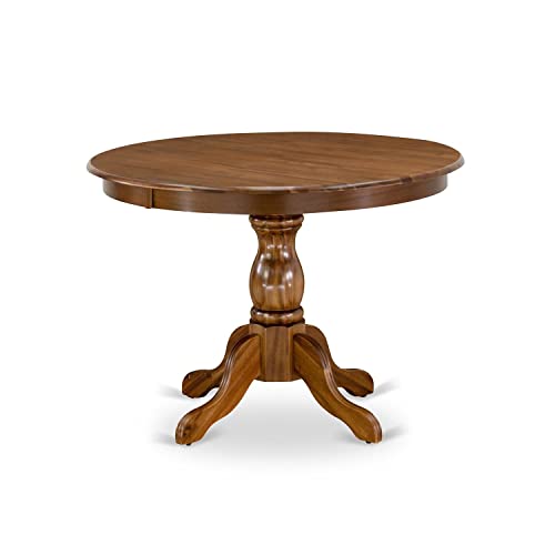 East West Furniture HBT-AWA-TP Hartland Dining Table - a Round Wooden Table Top with Pedestal Base, 42x42 Inch, Walnut - WoodArtSupply