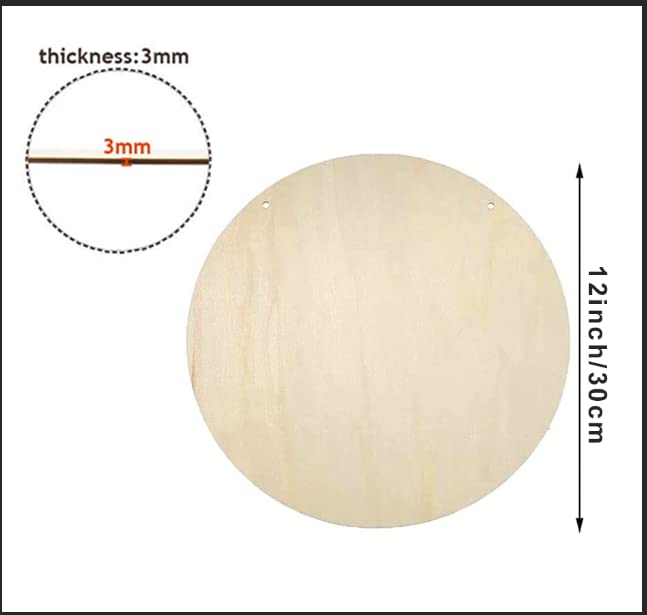 YRONTY 1Pcs 12Inch Unfinished Wood Circles with Hanger Rope, 0.1Inch Thick Blank Wood Rounds Slices Wood Circles for Crafts, Door Hangers, Painting, YRONTY