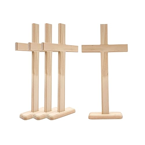 16 Inch 4 Pack Hanging Wood Cross Unfinished Wooden Crosses Tabletop Cross for DIY Crafts - WoodArtSupply