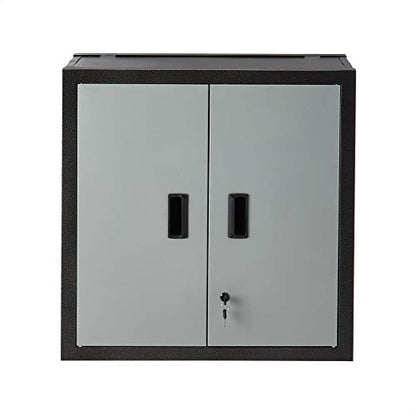 ROCKPOINT Wall Foldable Storeage Cabinets with Doors,Garage Storage Cabinet 2 Shelves & Locker,Metal Grey - WoodArtSupply