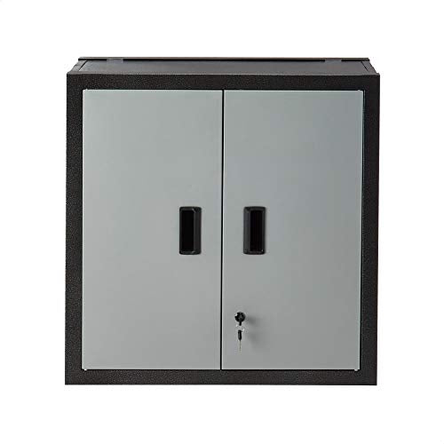 ROCKPOINT Wall Foldable Storeage Cabinets with Doors,Garage Storage Cabinet 2 Shelves & Locker,Metal Grey - WoodArtSupply